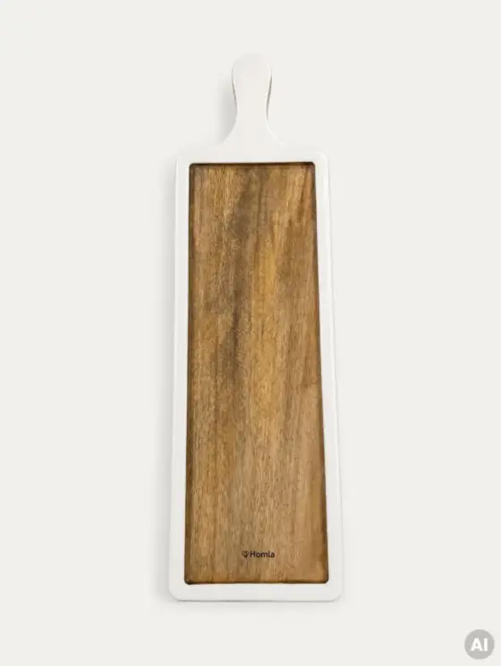 Deska do serowania MAREGO prostokątna z drewna mango z białym rantem 46x13 cm