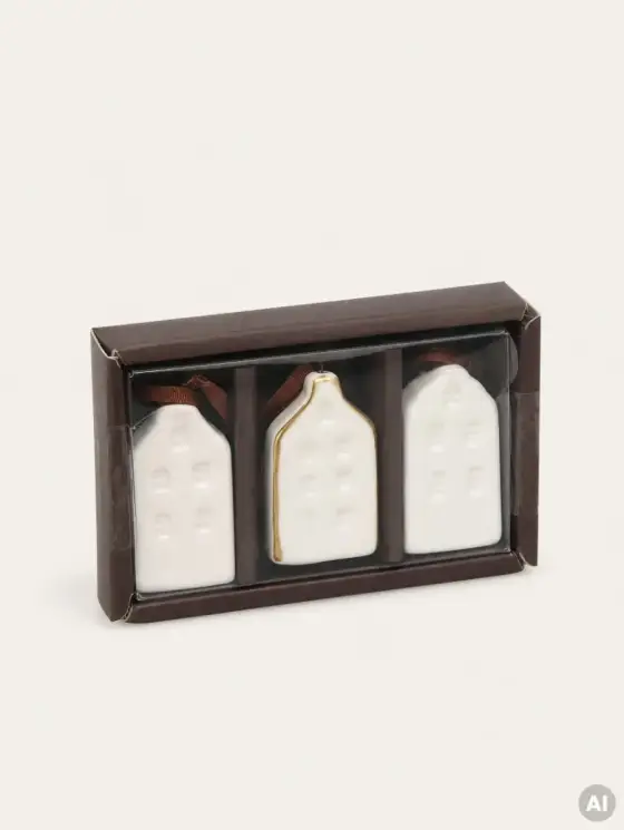 Zestaw zawieszek LUNARA ceramiczne domki białe 4,5 cm 3 szt.