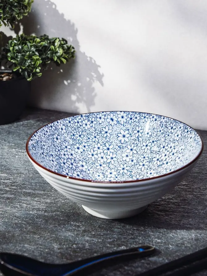 Miska SALADO porcelanowa w kwiaty z brązowym rantem 20,5 cm