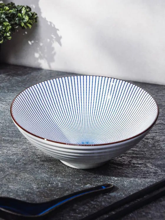 Miska SALADO porcelanowa w paski z brązowym rantem 20,5 cm