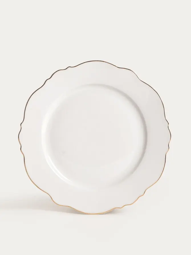 Talerz ELORIA porcelanowy deserowy ze złotym rantem 21 cm