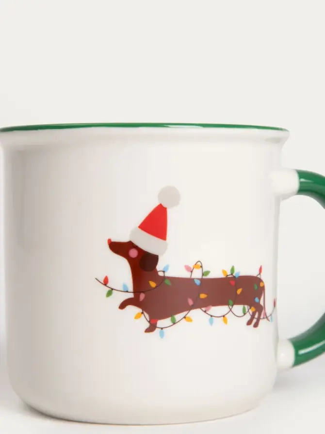 Kubek RINGI porcelanowy z jamnikiem i światełkami 0,4 l