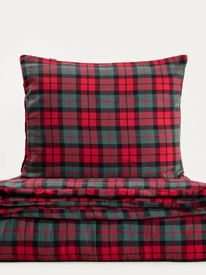 Pościel TARTAN flanelowa z barwionych nici w kratę 220x200 + 2*50x60 cm