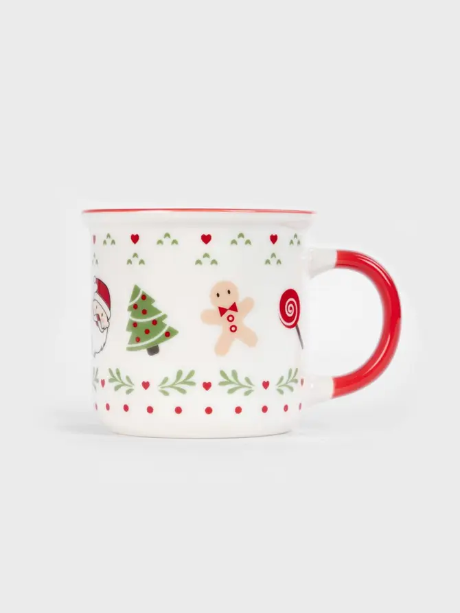 Kubek UNIS porcelanowy z ciastkiem i czerwonym uchem 0,4 l