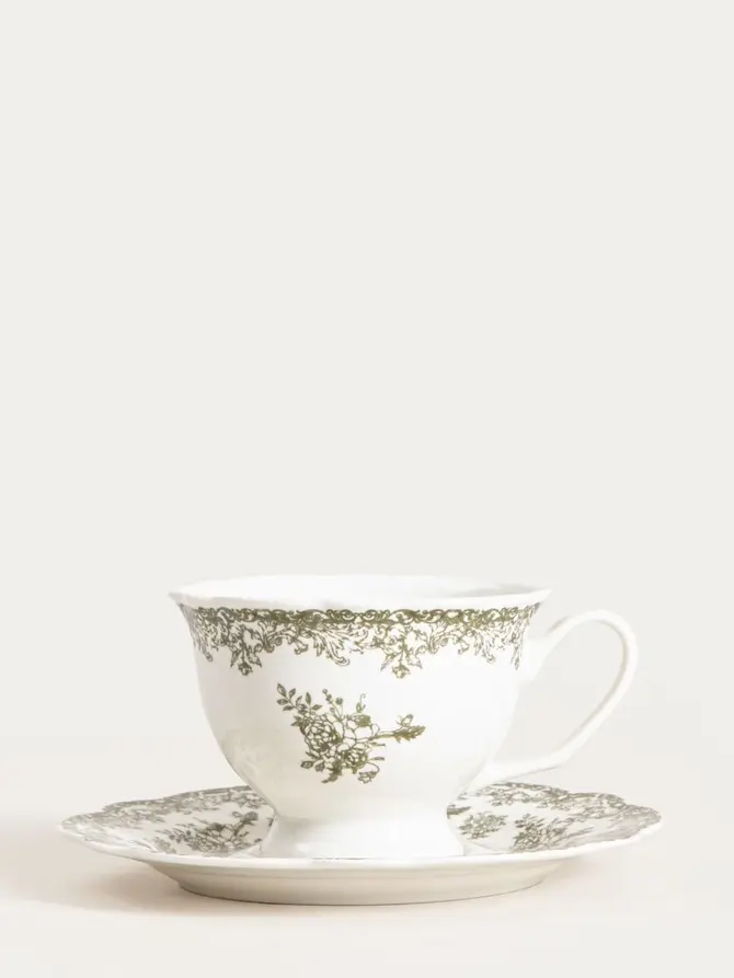 Filiżanka ze spodkiem LOURRY porcelanowa zielona 0,2 l