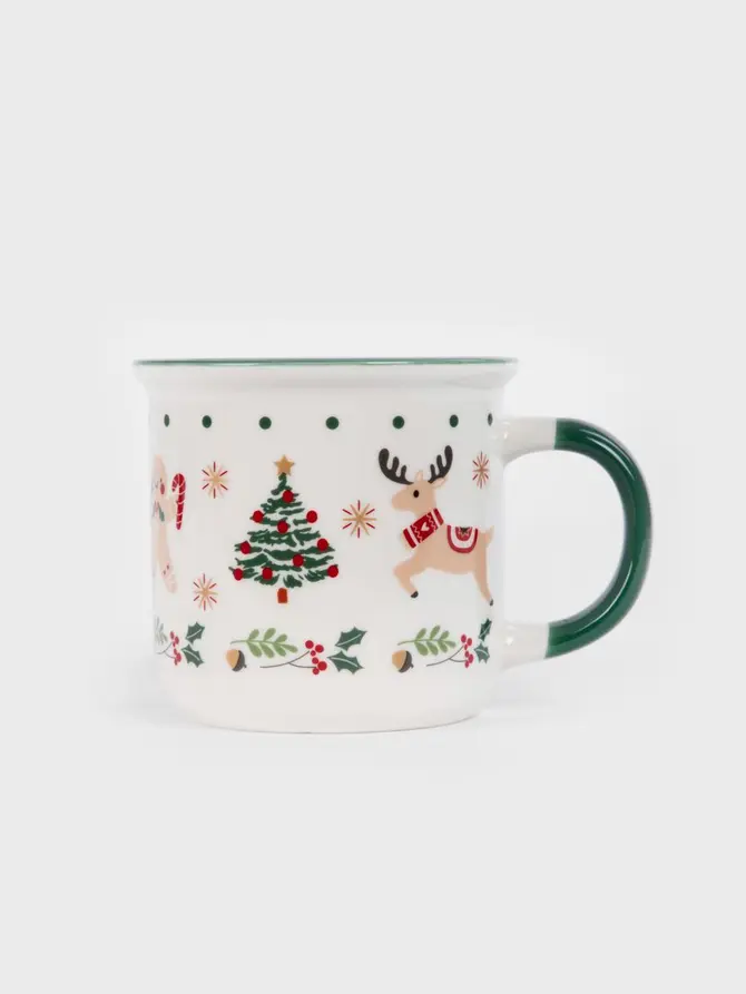 Kubek UNIS porcelanowy z reniferem i zielonym uchem 0,4 l