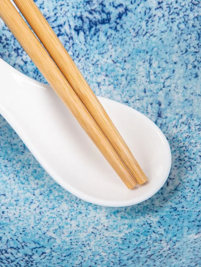 Zestaw do ramen SALADO porcelanowy niebieska z brązowym rantem 21 cm