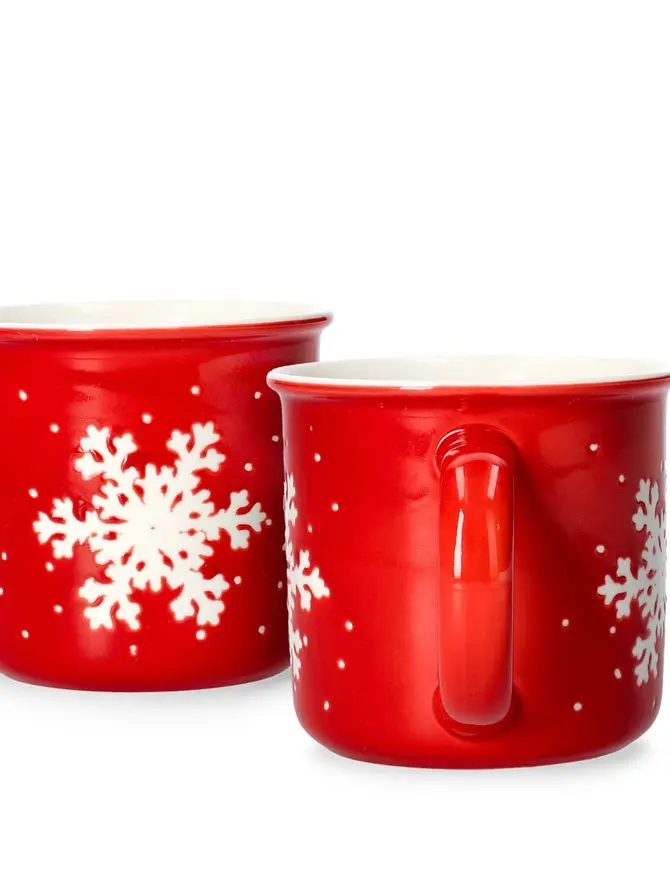 Zestaw kubków TRINKIE porcelanowych czerwonych ze śnieżynką, 2 szt 0,36 l
