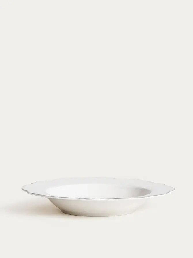 Talerz ELORIA porcelanowy głęboki ze srebrnym rantem 21 cm