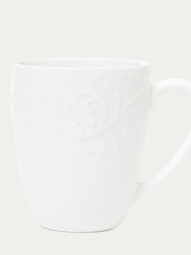 Kubek SYLIA porcelanowy biały z ornamentem 0,37 l