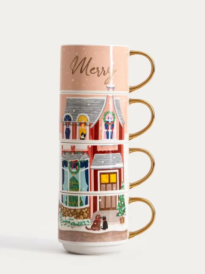 Zestaw kubków VELISSE porcelanowych piętrowanych różowych 4 szt. 0,2 l