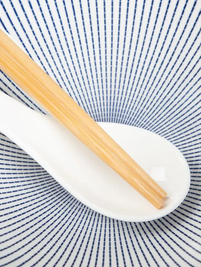 Zestaw do ramen SALADO porcelanowy w paski z brązowym rantem 21 cm