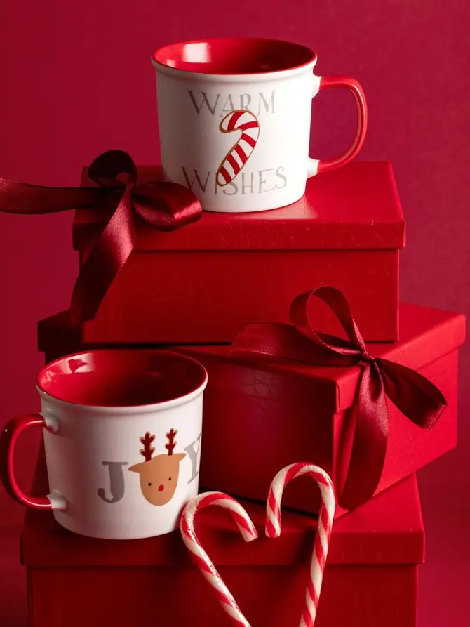 Zestaw kubków GLIMSY porcelanowych z czerwonym uchem 2 szt. 0,3 l