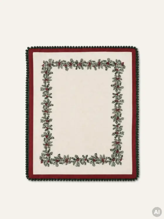 Maty stołowe HOLLY bawełniane ze świątecznym wzorem i lamówką, zestaw 2 szt. 2*30x45cm