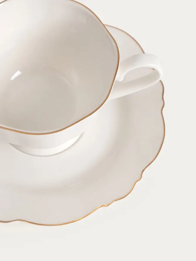 Filiżanka ze spodkiem ELORIA porcelanowa ze złotym rantem 0,2 l