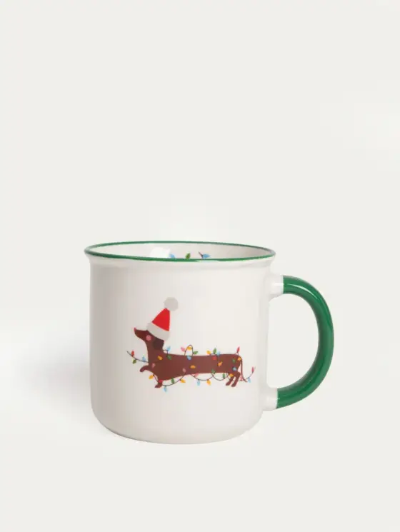 Kubek RINGI porcelanowy z jamnikiem i światełkami 0,4 l