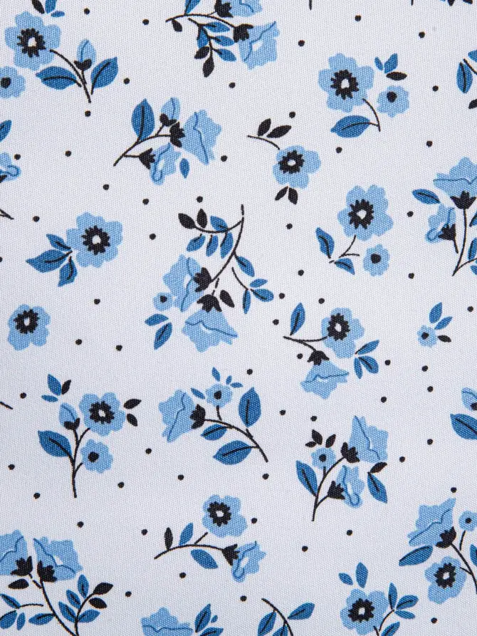 Pościel MELANIE z mikrofibry z falbanką w niebieskie kwiaty 220x200 + 2*50x60 cm