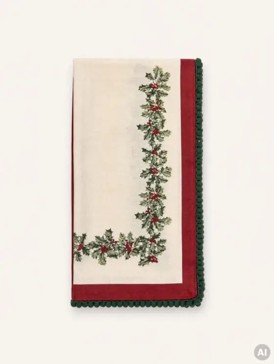 Zestaw ścierek kuchennych HOLLY bawełnianych ze świątecznym wzorem i lamówką i czerwona, zestaw 2 szt. 2*45x65cm