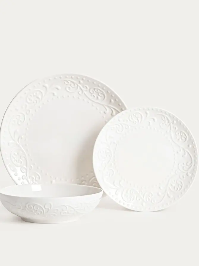 Zestaw talerzy SYLIA porcelanowy z ornamentem 18 el