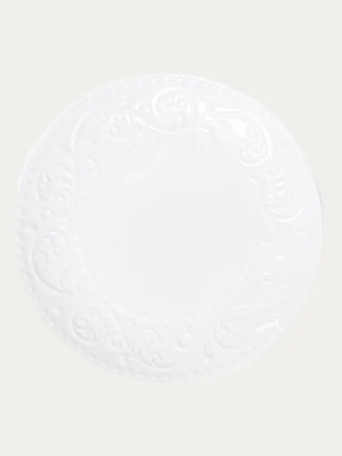 Talerz SYLIA porcelanowy deserowy biały z ornamentem 21 cm