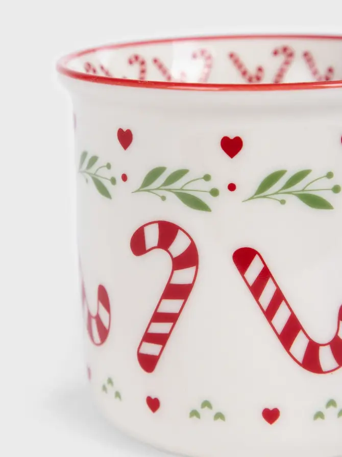 Kubek UNIS porcelanowy z laską cukrową i czerwonym uchem 0,4 l
