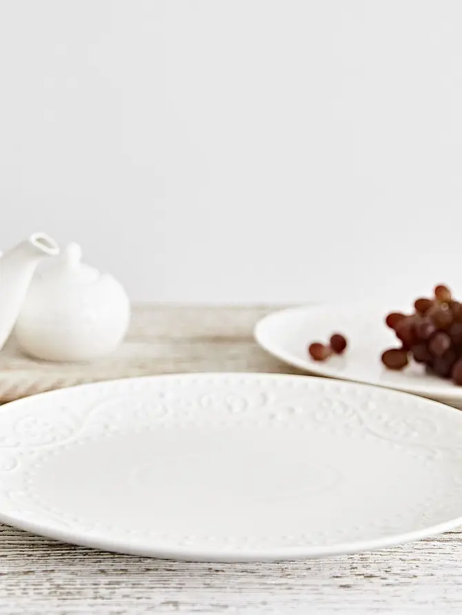 Półmisek SYLIA porcelanowy owalny biały z ornamentem 25x34 cm