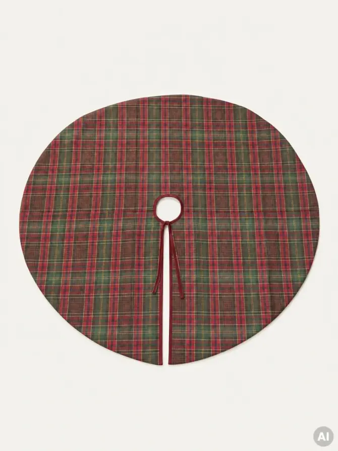 Mata choinkowa TARTAN czerwona 120 cm