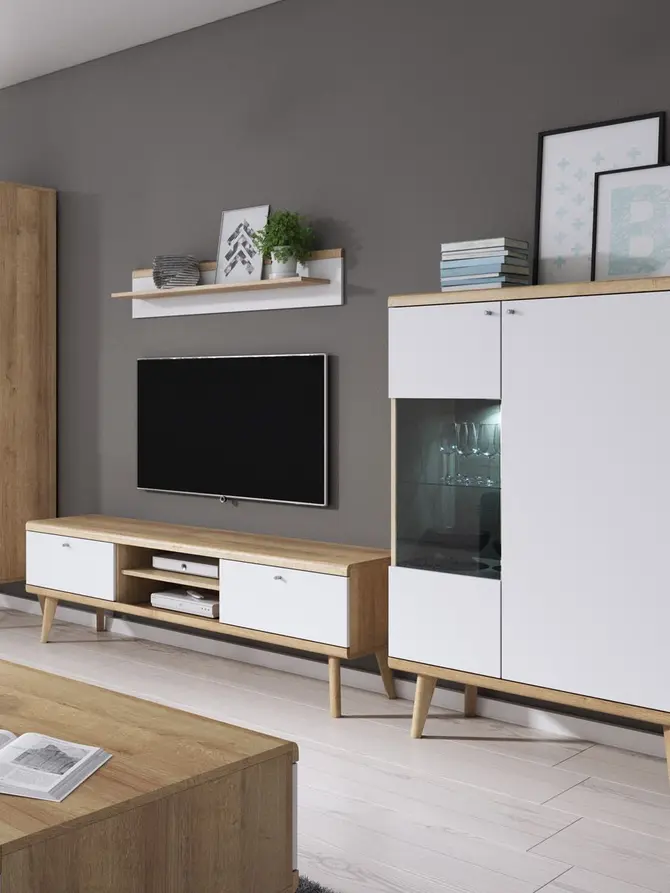 Witryna PRIMO dąb riviera biały 90x40x134 cm
