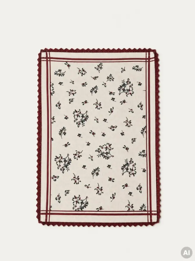 Maty stołowe RAITA bawełniane z motywem ostrokrzewu, zestaw 2 szt. 2*30x45 cm