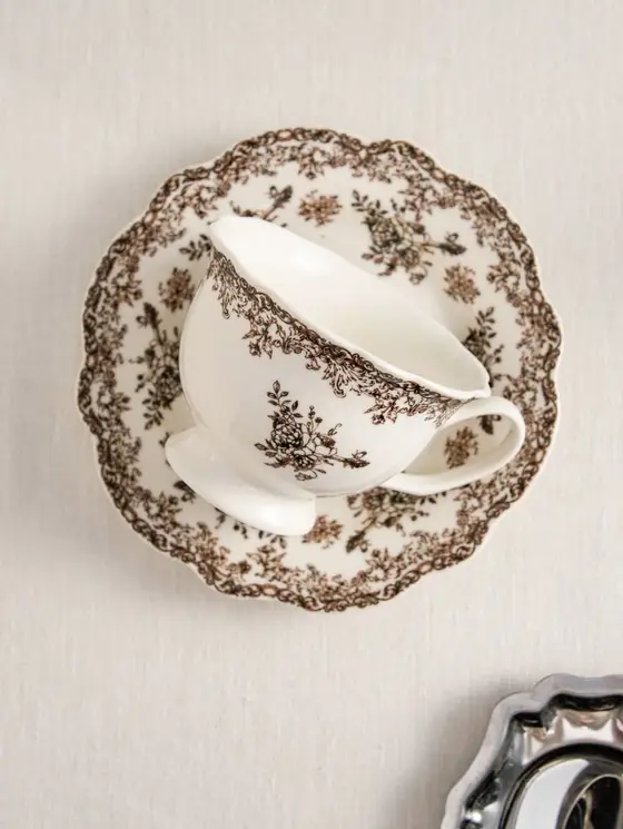 Filiżanka ze spodkiem LOURRY porcelanowa brązowa 0,2 l