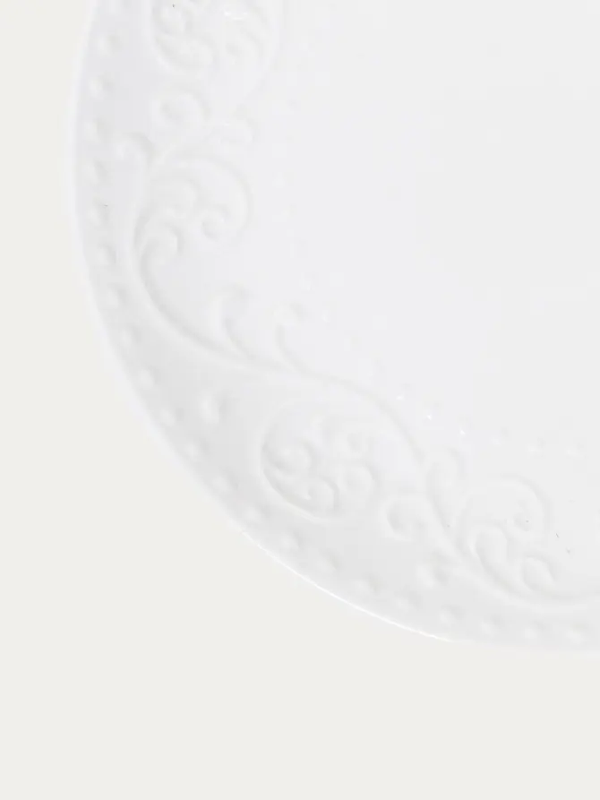 Talerz SYLIA porcelanowy deserowy biały z ornamentem 21 cm