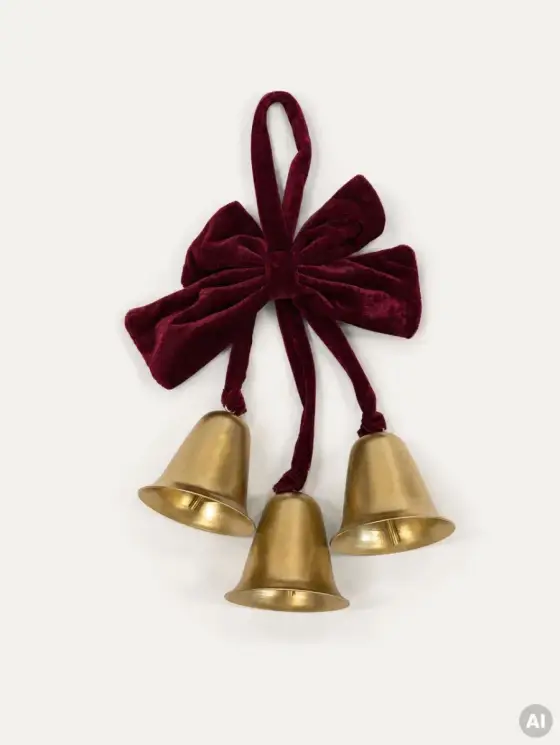 Zawieszka BEELO metalowe duże złote dzwonki z kokardą 11x6,5x33 cm