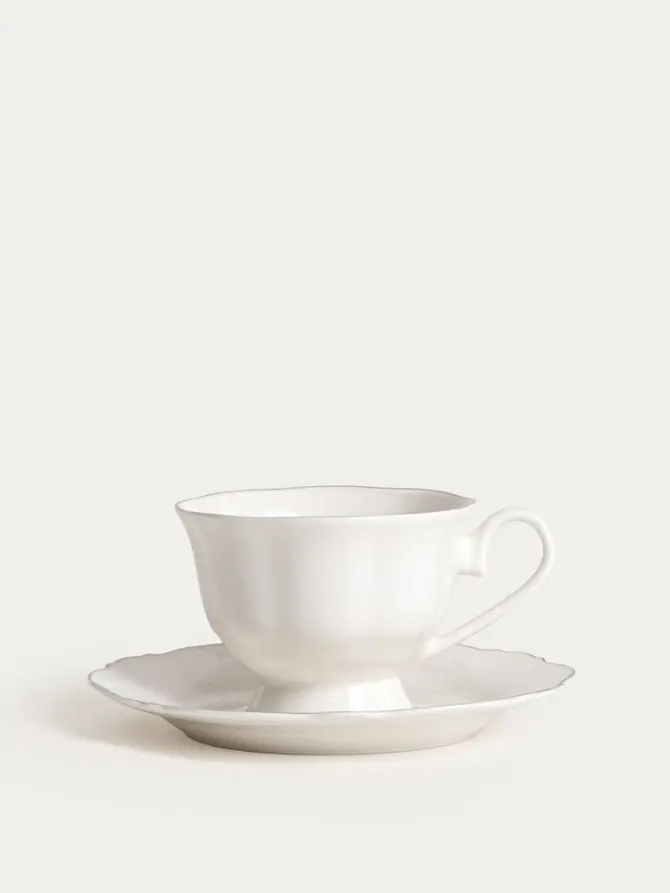 Filiżanka ze spodkiem ELORIA porcelanowa ze srebrnym rantem 0,2 l
